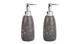 BANYO SETİ MERMER DESENLİ GRİ SIVI SABUNLUK 2 ADET 8X8X17CM 300ML