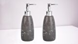 BANYO SETİ MERMER DESENLİ GRİ SIVI SABUNLUK 2 ADET 8X8X17CM 300ML