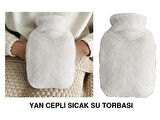SICAK SU TORBASI YAN CEPLİ BEYAZ  PELUŞ TERMOFOR 27x17x2cm  750ml