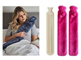 SICAK SU TORBASI 2 ADET,BOYUN VE OMUZ ICIN  UZUN PELUŞ PEMBE PONPONLU 2LT TERMOFOR 75x13CM