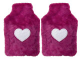 SICAK SU TORBASI 2 ADET,PELUŞ KALPLİ,PEMBE TERMOFOR 29x17CM 750ml