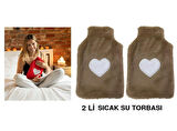 SICAK SU TORBASI 2 ADET,PELUŞ KALPLİ,BEJ TERMOFOR 29x17CM 750ml