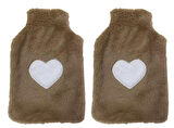 SICAK SU TORBASI 2 ADET,PELUŞ KALPLİ,BEJ TERMOFOR 29x17CM 750ml