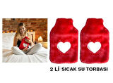SICAK SU TORBASI 2 ADET,PELUŞ KALPLİ,PEMBE TERMOFOR 26X17X2CM 1 LİTRE