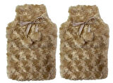 SICAK SU TORBASI 2 ADET,PONPONLU TERMOFOR PELUŞ BEJ  28x17CM 750ml