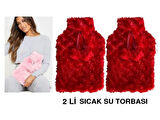 SICAK SU TORBASI 2 ADET,KIRMIZI RENKLİ,PONPONLU TERMOFOR 26X17X2CM 1 LİTRE