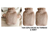 SICAK SU TORBASI 2 ADET,YAN CEPLİ BEJ PELUŞ TERMOFOR 27x17x2cm  750ml