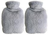 SICAK SU TORBASI 2 ADET,YAN CEPLİ GRİ PELUŞ TERMOFOR 27x17x2cm  750ml