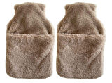 SICAK SU TORBASI 2 ADET,CEPLİ BEJ PELUŞ TERMOFOR 32,5x17,5cm  1500 ML