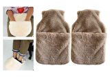 SICAK SU TORBASI 2 ADET,CEPLİ BEJ PELUŞ TERMOFOR 32,5x17,5cm  1500 ML