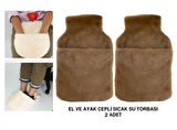 SICAK SU TORBASI 2 ADET,CEPLİ KAHVERENGİ PELUŞ TERMOFOR 32,5x17,5cm  1500 ML