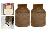 SICAK SU TORBASI 2 ADET,CEPLİ KAHVERENGİ PELUŞ TERMOFOR 32,5x17,5cm  1500 ML