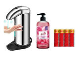 SENSÖRLÜ FOTOSELLİ SIVI SABUNLUK,PİLLER DAHİL 14X10X22CM VE BİR ADET 500 ML SIVI SABUN GÜL KOKULU