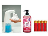 SENSÖRLÜ FOTOSELLİ SIVI SABUNLUK,PİLLER DAHİL 21X5X10CM VE BİR ADET 500 ML SIVI SABUN GÜL KOKULU