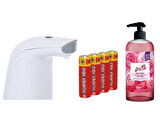 SENSÖRLÜ FOTOSELLİ SIVI SABUNLUK,PİLLER DAHİL 21X5X10CM VE BİR ADET 500 ML SIVI SABUN GÜL KOKULU