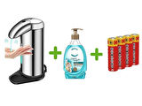 SENSÖRLÜ FOTOSELLİ SIVI SABUNLUK,PİLLER DAHİL 14X10X22CM VE BİR ADET 392 ML SIVI SABUN AQUA VE DENİZ ESİNTİSİ