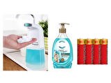 SENSÖRLÜ FOTOSELLİ SIVI SABUNLUK,PİLLER DAHİL 21X10X5CM VE BİR ADET 392 ML SIVI SABUN AQUA VE DENİZ ESİNTİSİ