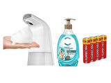 SENSÖRLÜ FOTOSELLİ SIVI SABUNLUK,PİLLER DAHİL 21X10X5CM VE BİR ADET 392 ML SIVI SABUN AQUA VE DENİZ ESİNTİSİ