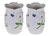 2 ADET DİŞ FIRÇALIK,MACUNLUK ÇİÇEKLİ POLİRESİN  7x7x10cm BANYO SETİ