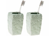 2 ADET SERAMİK DİŞ FIRÇALIK ÇİÇEKLİ SU YEŞİLİ 7X7X12CM  BANYO SETİ