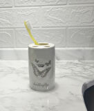 2 ADET SERAMİK DİŞ FIRÇALIK KELEBEK DESENLİ 7X7X11CM BANYO SETİ