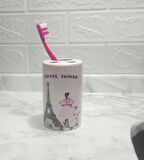 2 ADET SERAMİK DİŞ FIRÇALIK EYFEL KULESİ MODEL 7X7X11CM BANYO SETİ