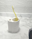 2 ADET SERAMİK DİŞ FIRÇALIK ÇİÇEKLİ OVAL MODEL 8X5X10CM BANYO SETİ