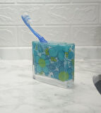 2 ADET DİŞ FIRÇALIK MAVİ ÇİÇEKLİ AKRİLİK 10X10X3CM BANYO SETİ