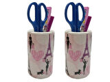 2 ADET KALEMLİK KIZLI PARİS DESENLİ SERAMİK OFİS GERECİ  7X7X11CM