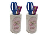 2 ADET KALEMLİK BAHAR DESENLİ SERAMİK OFİS GERECİ  7X7X11CM