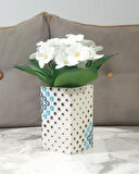 2 ADET VAZO DAHİL,VAZODA ÇİÇEK,BEYAZ YAPAY ÇİÇEK,VAZO DEKORATİF  PUANLI POLİRESİN 6X6X15CM