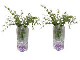 2 ADET VAZO DAHİL,VAZODA ÇİÇEK,BEYAZ YAPAY ÇİÇEK,VAZO DEKORATİF MOR DAMLALI 6X6X19CM
