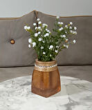 2 ADET VAZO DAHİL,VAZODA ÇİÇEK,BEYAZ YAPAY ÇİÇEK,VAZO DEKORATİF TAŞLI ALTIN POLİRESİN 7x7x15cm