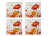 AHŞAP BARDAK ALTLIĞI 4 ADET ÇİÇEK DESEN 9x9cm