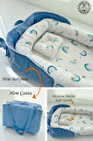Çantalı Babynest Taşınabilir Anne Yanı Pazen Kumaş Bebek Yatağı %100 Pamuk