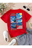 Unisex Van Gogh Yıldızlı Gece Sırt Baskılı Oversize T-shirt