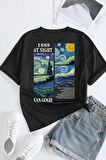 Unisex Van Gogh Yıldızlı Gece Sırt Baskılı Oversize T-shirt