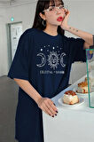 Unisex Sun Moon Ön Baskılı Oversize T-shirt
