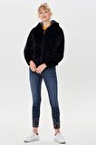 Only Onlchris Fur Hooded Jacket Otw Noos Kapüşonlu Normal Kalıp Düz Siyah Kadın Mont