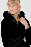 Only Onlchris Fur Hooded Jacket Otw Noos Kapüşonlu Normal Kalıp Düz Siyah Kadın Mont