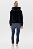 Only Onlchris Fur Hooded Jacket Otw Noos Kapüşonlu Normal Kalıp Düz Siyah Kadın Mont