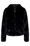 Only Onlchris Fur Hooded Jacket Otw Noos Kapüşonlu Normal Kalıp Düz Siyah Kadın Mont