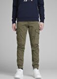 Jack & Jones Yeşil Erkek Çocuk Düz Kargo Pantolon JPSTPAUL JJFLAKE 542 OLIVE NOOS JNR