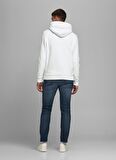 Jack & Jones 12137054_Jjecorp Old Logo Sweat Hoo Kapüşonlu Uzun Kollu  Regular Fit Baskılı Beyaz Erkek Sweatshirt