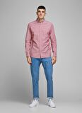 Jack & Jones 12163855_Jjesummer Shirt L/S S20 St Uzun Kollu Slim Fit Düz Kırmızı Erkek Gömlek