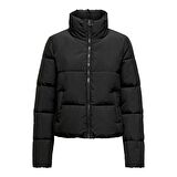 Only Dolly Short Puffer Noos Uzun Yaka Fermuarlı Siyah Kadın Mont