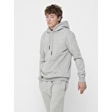 Only & Sons Kapüşonlu Düz Açık Gri Erkek Sweatshirt