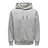 Only & Sons Kapüşonlu Düz Açık Gri Erkek Sweatshirt