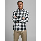 Jack&Jones Slim Fit Uzun Kollu Beyaz-Siyah Erkek Gömlek 12181602