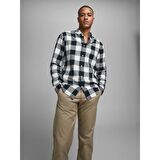 Jack&Jones Slim Fit Uzun Kollu Beyaz-Siyah Erkek Gömlek 12181602
